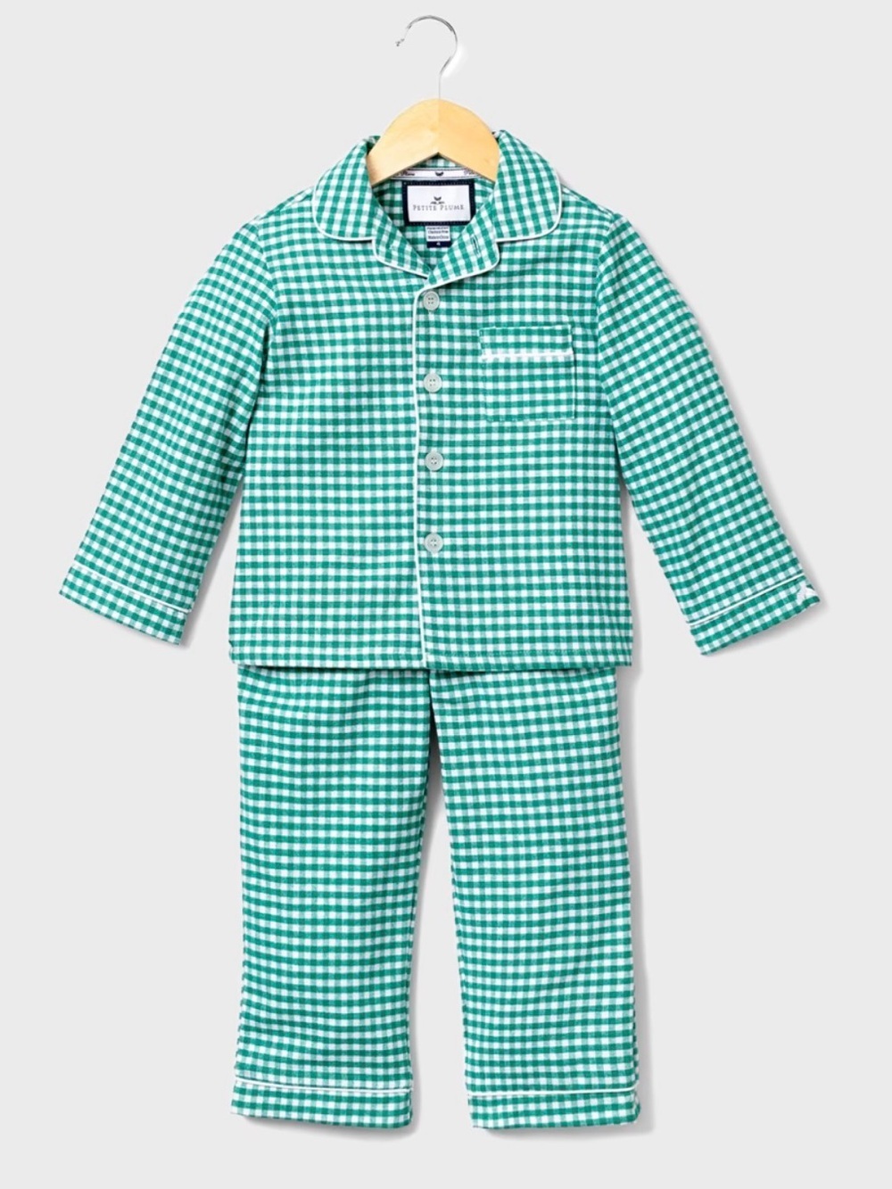 Petite Plume Green Gingham Kids (8)  Pajama Set - Classic Button-Down